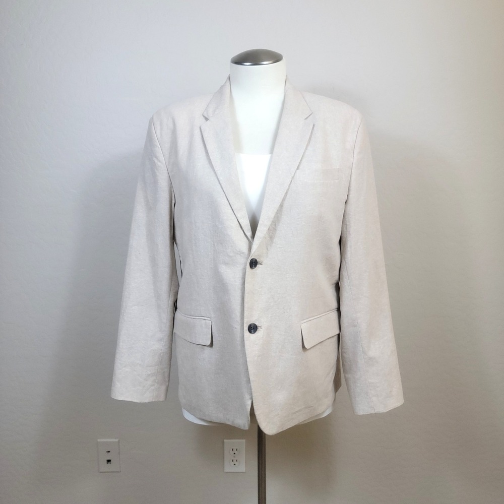 Old Navy Linen Blazer Women XL Oatmeal Beige Two Button Coastal Professional